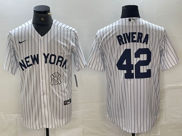 Men New York Yankees #42 Rivera White Stripe Game Nike 2024 MLB Jersey style 2